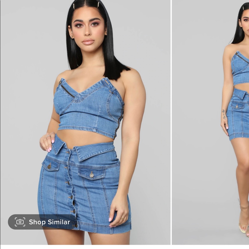 Jean skirt set. Size large. Never worn